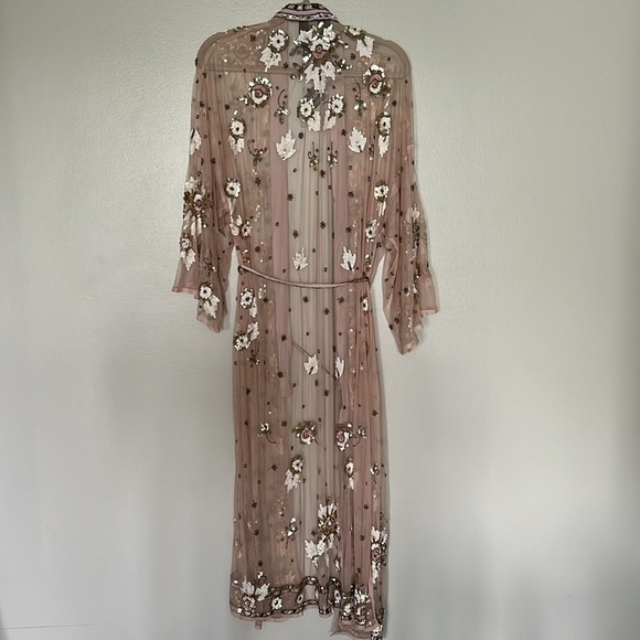 River Island Pink Mesh Sequin Embellished Longline Kimono Dress Cover Up NWT - Picture 12 of 16